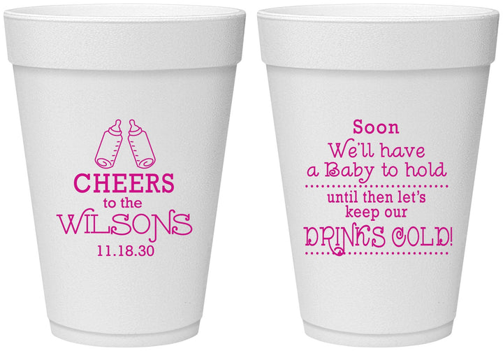 Personalized Baby Shower 16 oz Foam Cups - Cheers Bottle | 90031