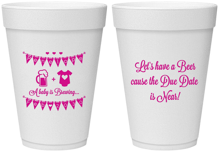 Personalized Baby Shower 16 oz Foam Cups - Beer Due Date Is Near | 90032
