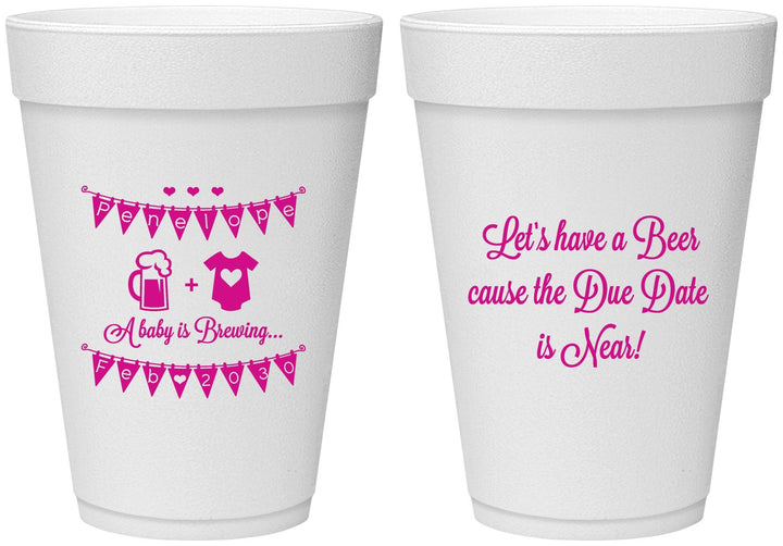 Personalized Baby Shower 16 oz Foam Cups - Beer Due Date Is Near | 90032