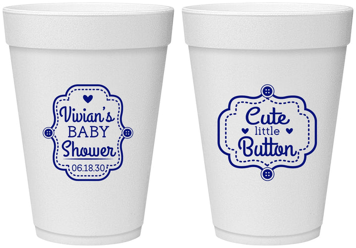 Personalized Baby Shower 16 oz Foam Cups - Cute Little Button | 90035