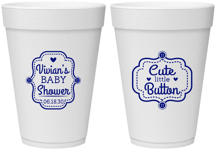 Personalized Baby Shower 16 oz Foam Cups - Cute Little Button | 90035