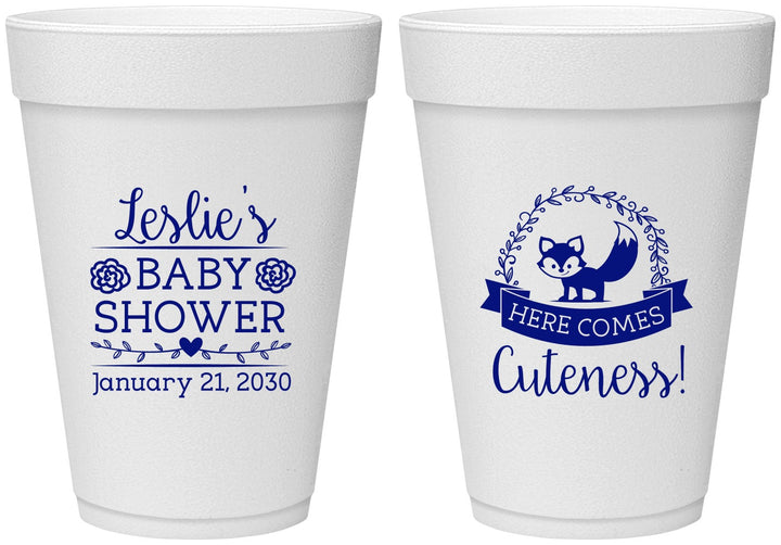 Personalized Baby Shower 16 oz Foam Cups - Fox Cuteness | 90036