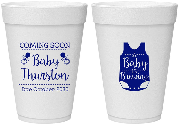 Personalized Baby Shower 16 oz Foam Cups - Baby Is Brewing | 90039