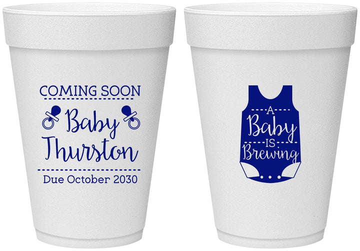 Personalized Baby Shower 16 oz Foam Cups - Baby Is Brewing | 90039