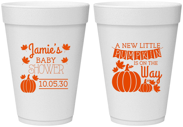 Personalized Baby Shower 16 oz Foam Cups - Pumpkin On The Way | 90042