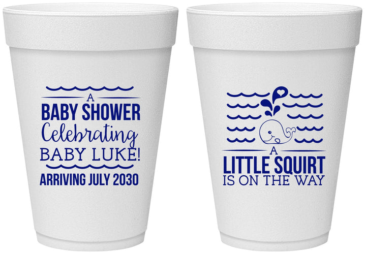 Personalized Baby Shower 16 oz Foam Cups - Little Squirt On The Way | 90043