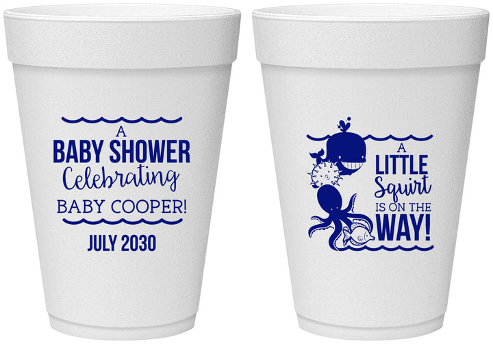 Personalized Baby Shower 16 oz Foam Cups - Little Squirt On The Way | 90045