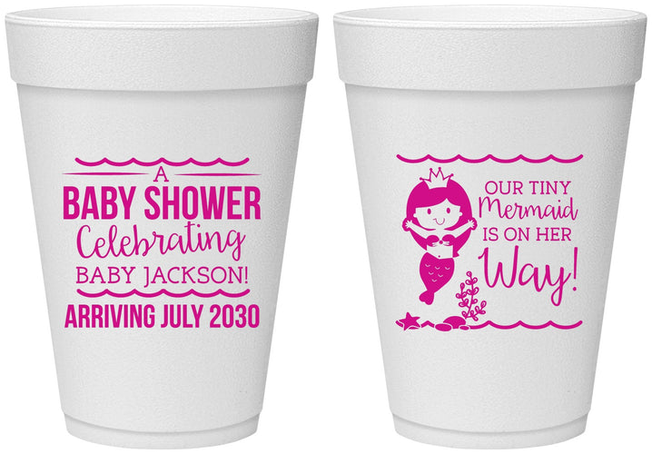 Personalized Baby Shower 16 oz Foam Cups - Mermaid On Her Way | 90046