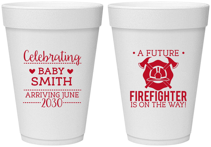 Personalized Baby Shower 16 oz Foam Cups - Future Firefighter | 90048
