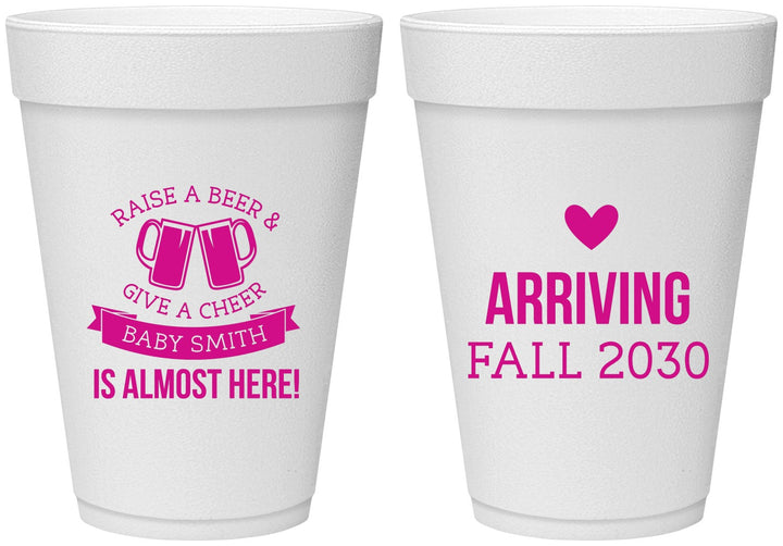 Personalized Baby Shower 16 oz Foam Cups - Raise A Beer | 90049
