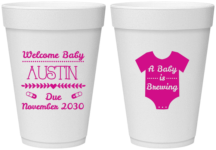 Personalized Baby Shower 16 oz Foam Cups - Baby Is Brewing | 90050