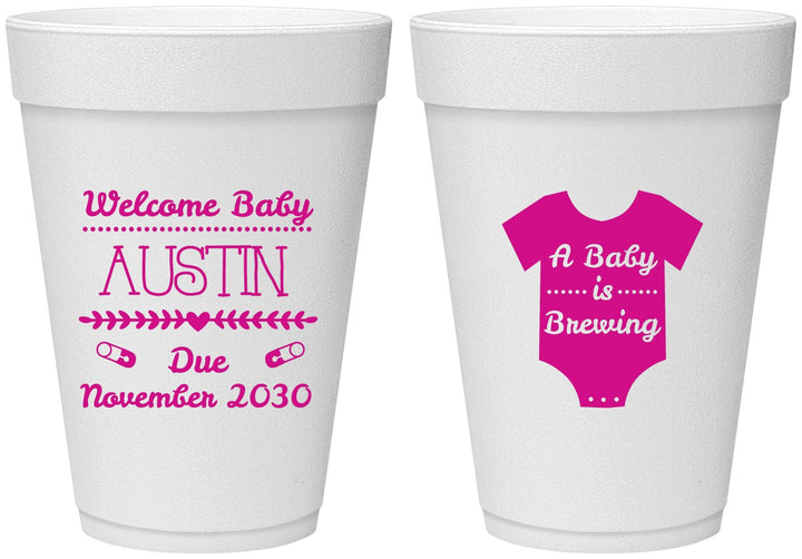Personalized Baby Shower 16 oz Foam Cups - Baby Is Brewing | 90050