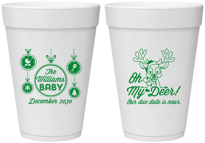 Personalized Baby Shower 16 oz Foam Cups - Oh My Deer Christmas | 90051