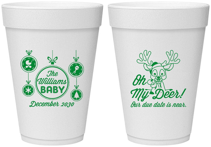 Personalized Baby Shower 16 oz Foam Cups - Oh My Deer Christmas | 90051