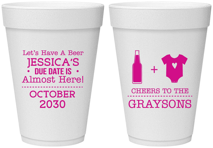 Personalized Baby Shower 16 oz Foam Cups - Due Date Almost Here | 90052