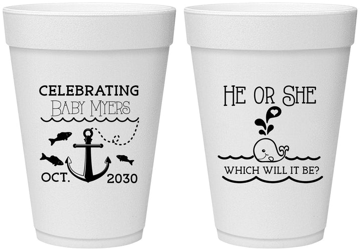 Personalized Baby Shower 16 oz Foam Cups - Gender Reveal Whale | 90053