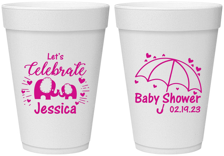 Personalized Baby Shower 16 oz Foam Cups - Elephant Lets Celebrate | 90058