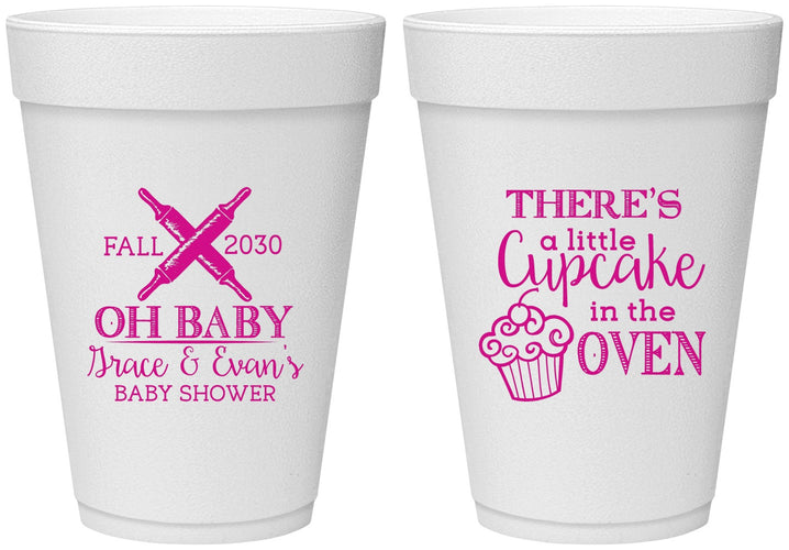 Personalized Baby Shower 16 oz Foam Cups - Cupcake In The Oven | 90059