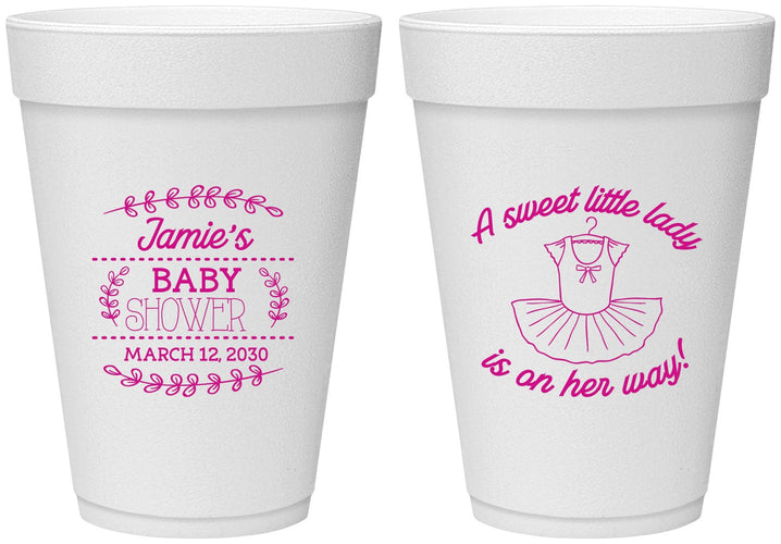 Personalized Baby Shower 16 oz Foam Cups - Sweet Little Lady | 90061