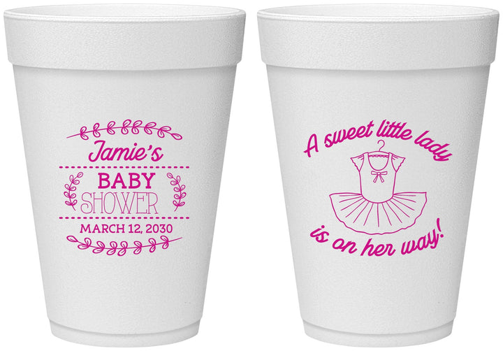 Personalized Baby Shower 16 oz Foam Cups - Sweet Little Lady | 90061