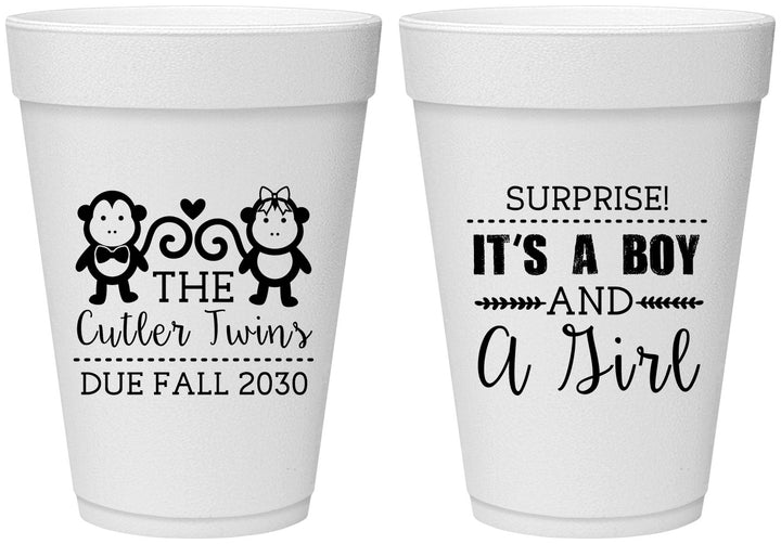 Personalized Baby Shower 16 oz Foam Cups - Gender Reveal Boy Or Girl | 90063