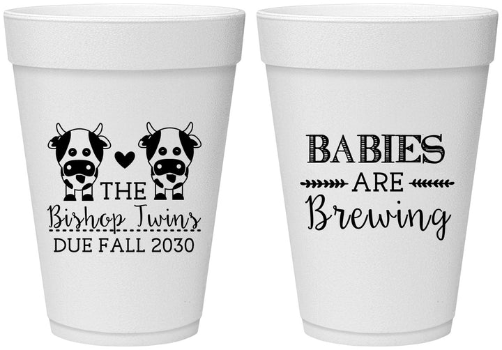 Personalized Baby Shower 16 oz Foam Cups - Twins Baby Cows | 90072