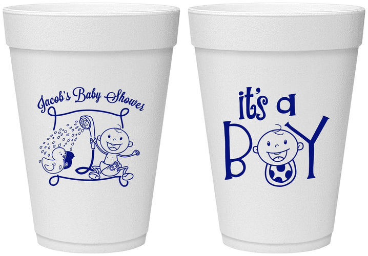 Personalized Baby Shower 16 oz Foam Cups - It’s A Boy | 90076
