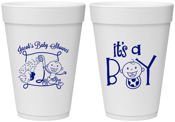 Personalized Baby Shower 16 oz Foam Cups - It’s A Boy | 90076