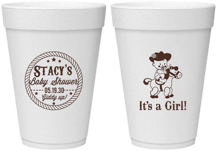 Personalized Baby Shower 16 oz Foam Cups - Horse It’s A Girl | 90077