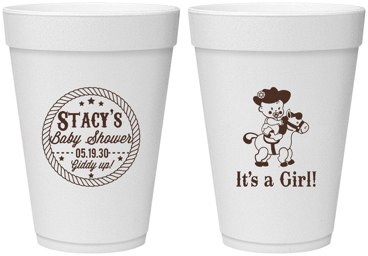Personalized Baby Shower 16 oz Foam Cups - Horse It’s A Girl | 90077