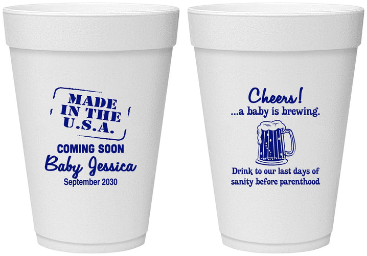 Personalized Baby Shower 16 oz Foam Cups - Made In The Usa | 90079