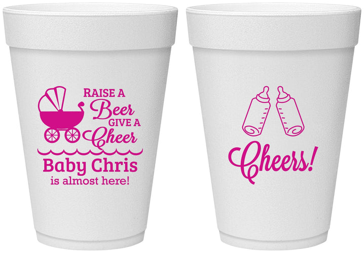Personalized Baby Shower 16 oz Foam Cups - Raise A Beer | 90081
