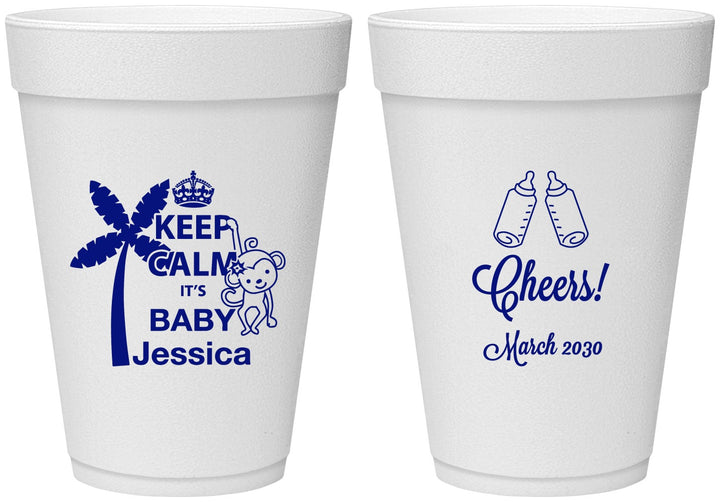 Personalized Baby Shower 16 oz Foam Cups - Baby Monkey | 90082