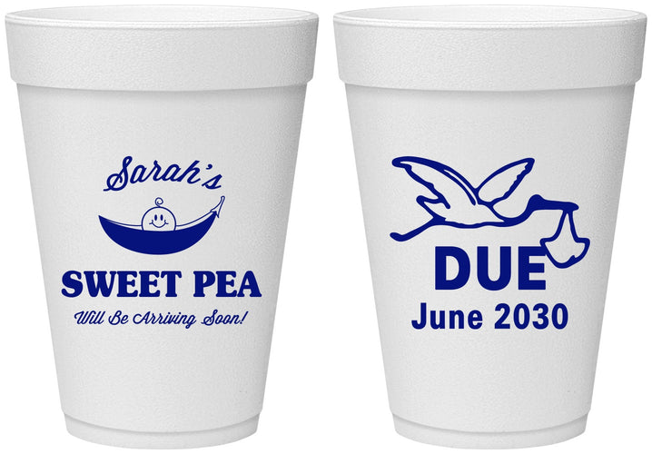 Personalized Baby Shower 16 oz Foam Cups - Sweat Pea Stork | 90084