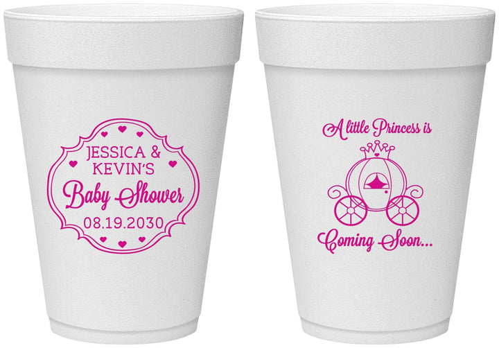 Personalized Baby Shower 16 oz Foam Cups - Princess Coming Soon | 90085