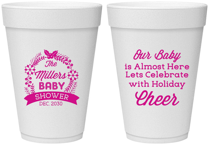 Personalized Baby Shower 16 oz Foam Cups - Holiday | 90086