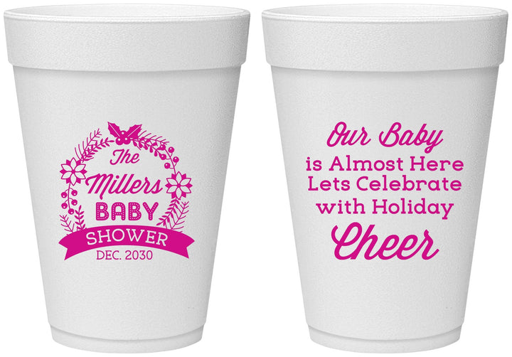 Personalized Baby Shower 16 oz Foam Cups - Holiday | 90086