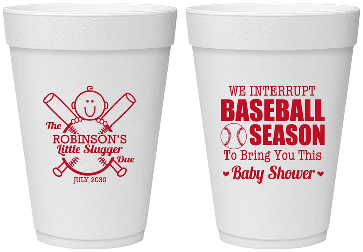 Personalized Baby Shower 16 oz Foam Cups - Baseball | 90090