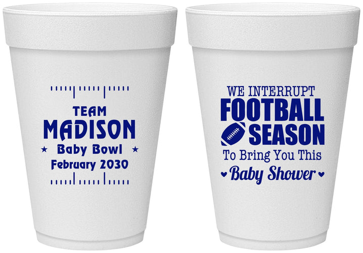 Personalized Baby Shower 16 oz Foam Cups - Football | 90091