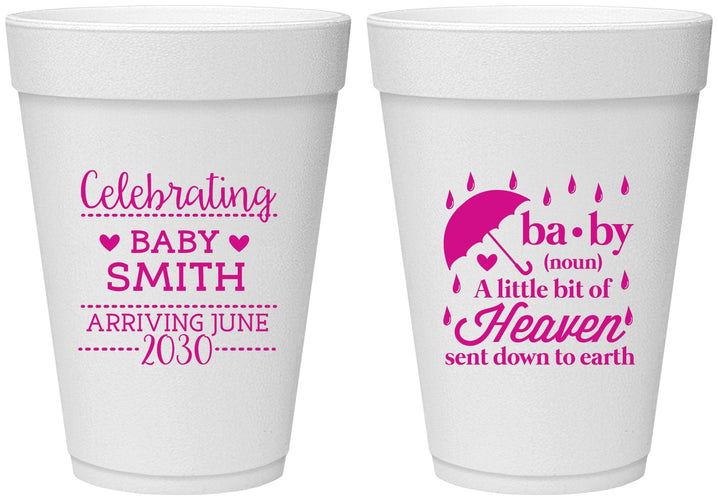 Personalized Baby Shower 16 oz Foam Cups - Little Bit Of Heaven | 90095