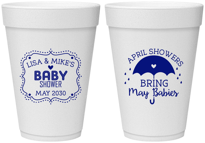 Personalized Baby Shower 16 oz Foam Cups - April Showers May Babies | 90096