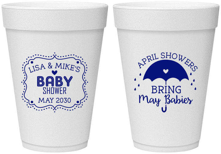 Personalized Baby Shower 16 oz Foam Cups - April Showers May Babies | 90096
