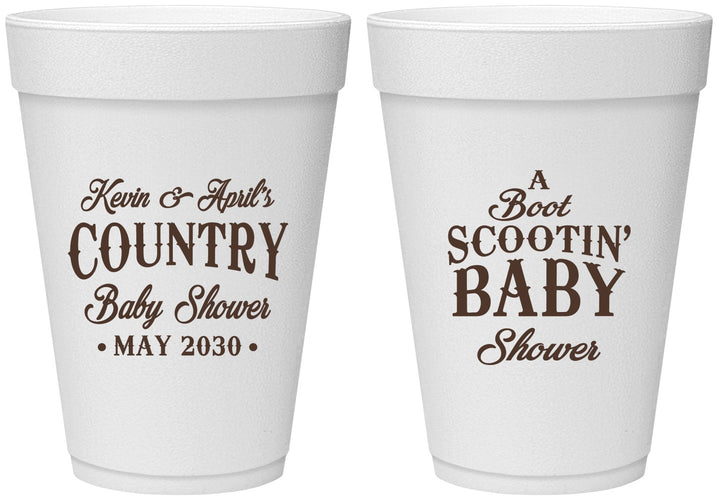 Personalized Baby Shower 16 oz Foam Cups - Boot Scootin | 90100