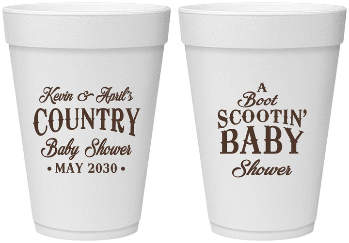 Personalized Baby Shower 16 oz Foam Cups - Boot Scootin | 90100