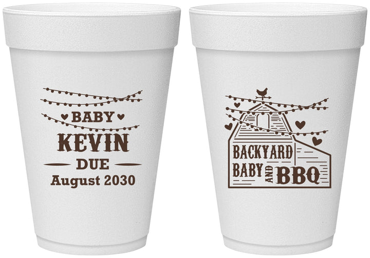 Personalized Baby Shower 16 oz Foam Cups - Baby And Bbq | 90101