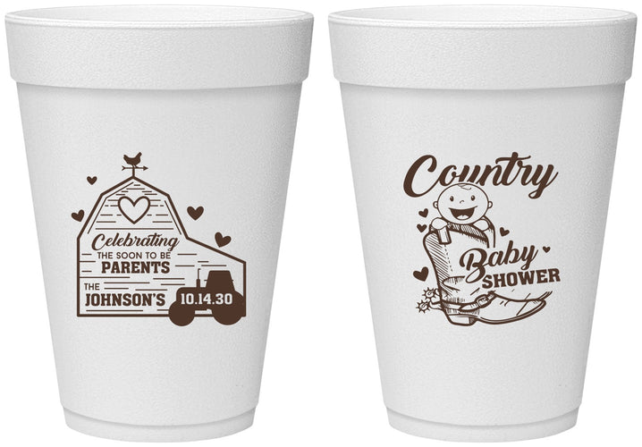 Personalized Baby Shower 16 oz Foam Cups - Farm Tractor Country | 90102