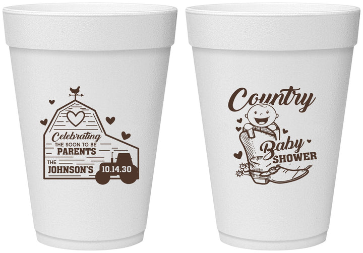Personalized Baby Shower 16 oz Foam Cups - Farm Tractor Country | 90102