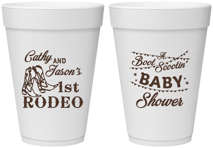 Personalized Baby Shower 16 oz Foam Cups - Rodeo Boot Scootin | 90103