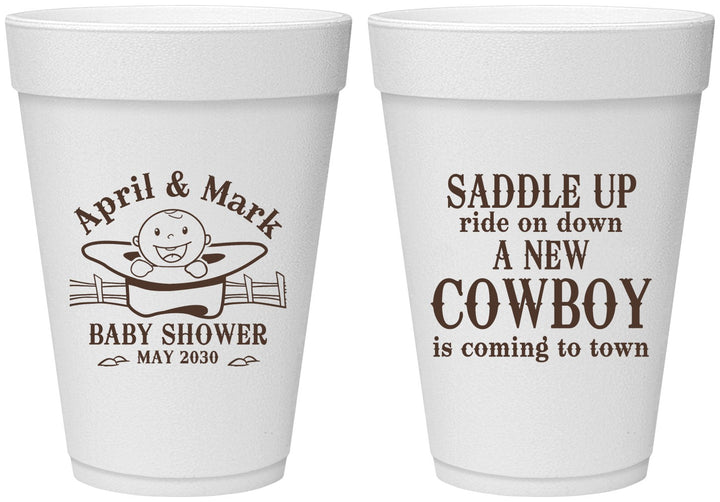 Personalized Baby Shower 16 oz Foam Cups - New Cowboy | 90104