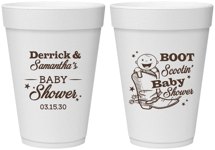 Personalized Baby Shower 16 oz Foam Cups - Boot Scootin | 90106